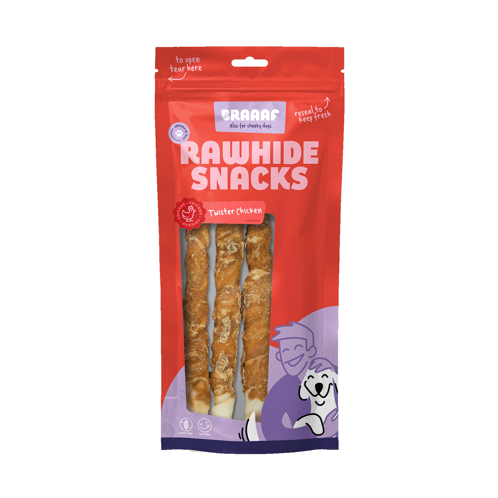 Braaaf Rawhide Twister Chicken (3 pcs) - 25 cm