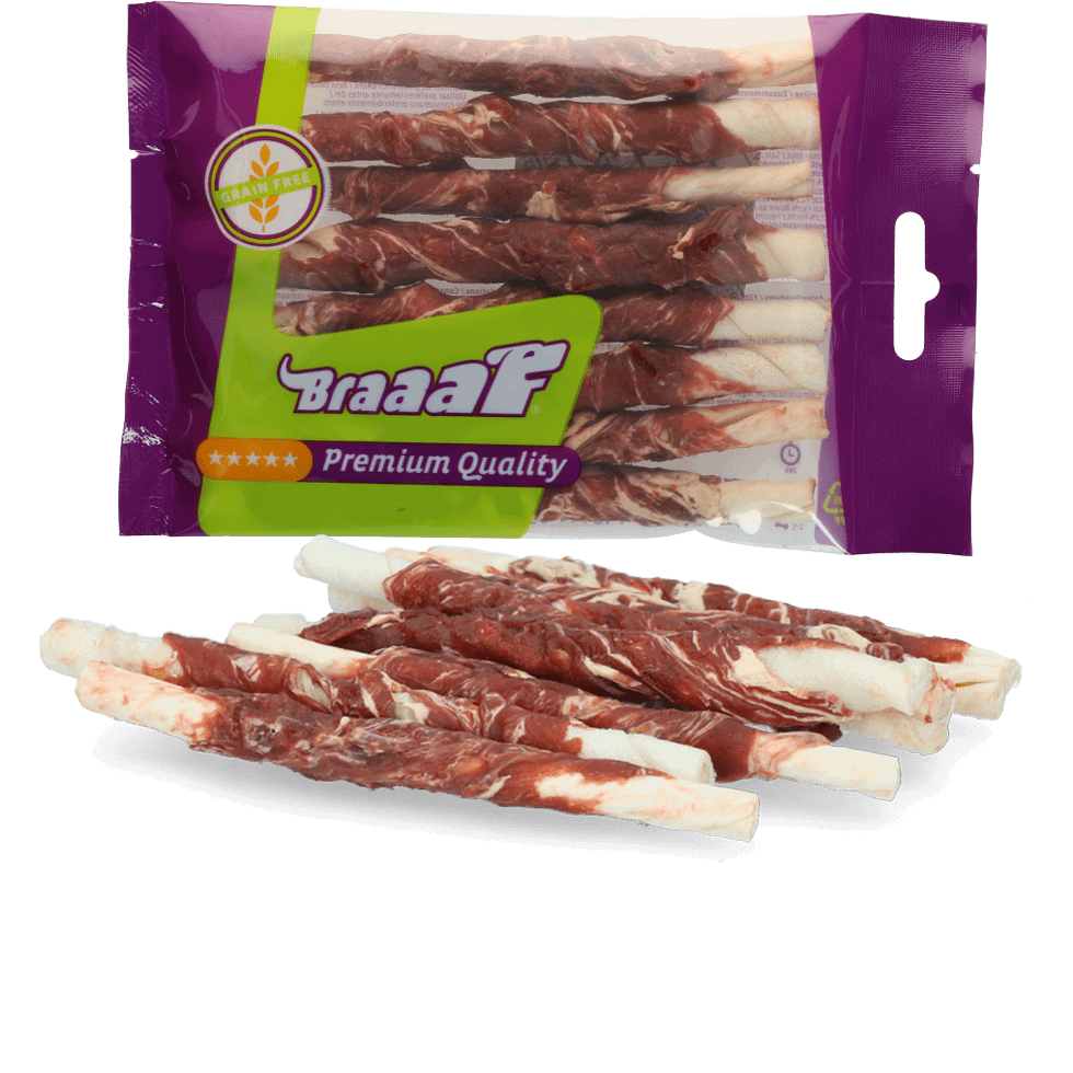 Braaaf Rawhide Roll Sticks Lam & Vis - 8 st.