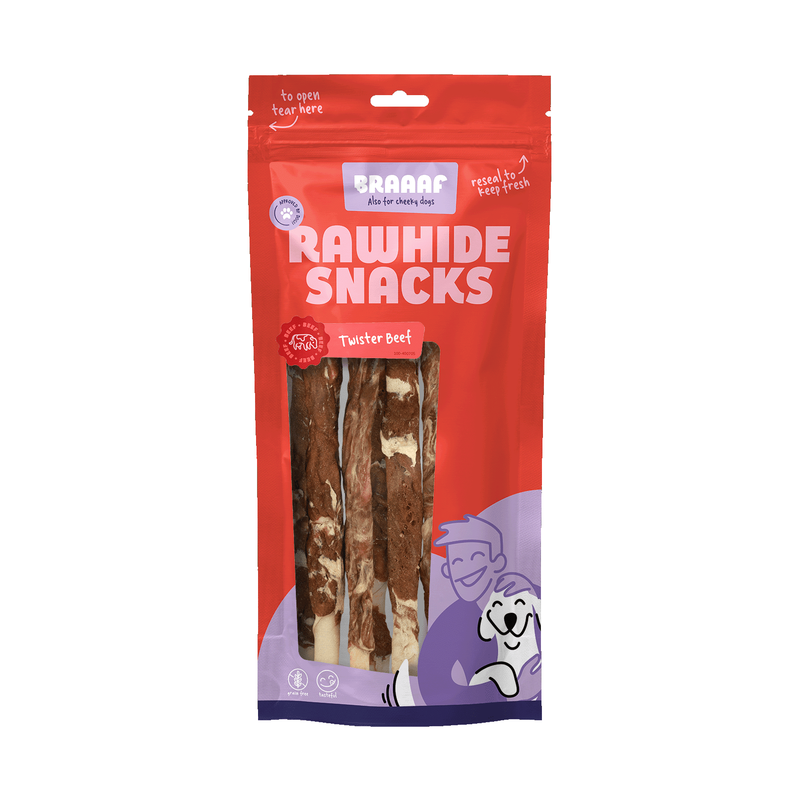 Braaaf Rawhide Twister Beef & Fish (6 pcs) - 21 cm