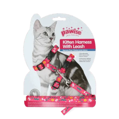 Pawise Kitten Tuigje met Leiband Roze/Paars