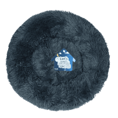 Zwart donzen hondenmand voor knuffelen en rusten, geschikt voor huisdieren.
