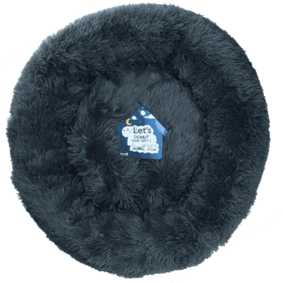 Donut kattenbed donkergrijs, zacht en knuffelbaar voor huisdieren.