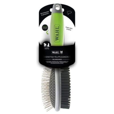 Duo-sided pet care brush voor honden en katten, ideaal voor vachtverzorging en gewin.