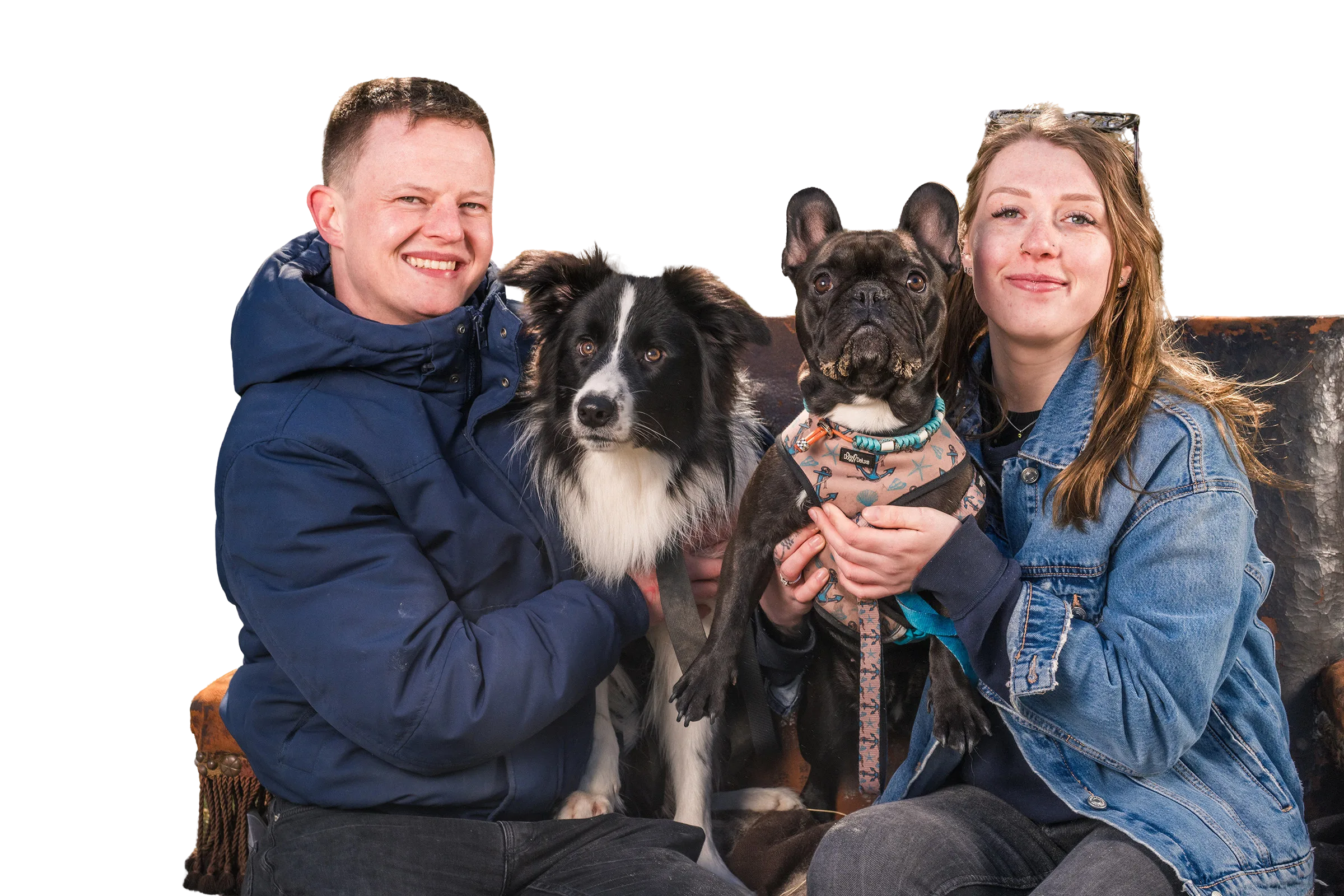 Youssoun en Percy met Franse bulldog Max en bordercollie Willow