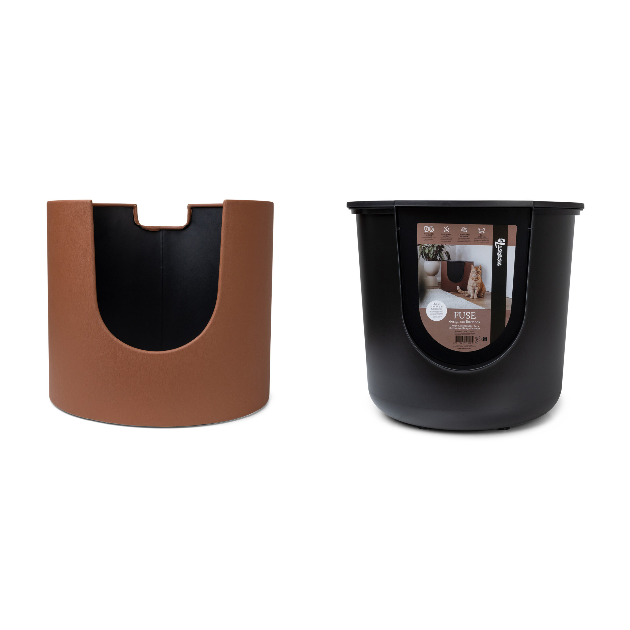 District 70 - FUSE Design Kattenbak - Incl. Cover - Faux Leather Cognac
