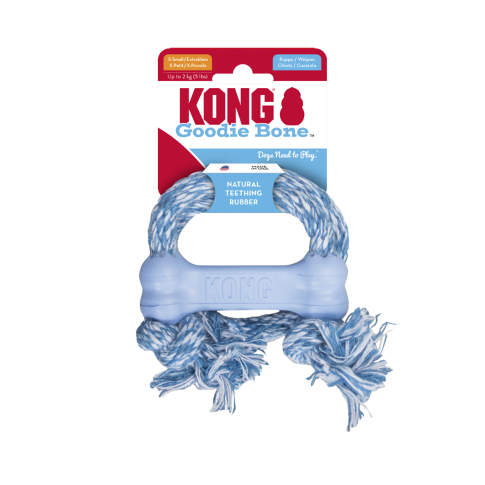 KONG Puppy Goodie Bone met touw Assorti XS verpakking