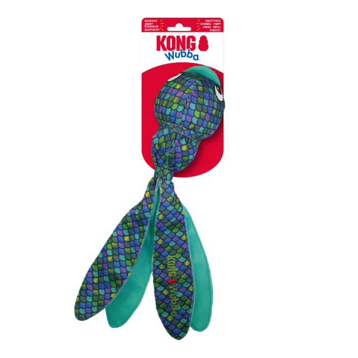 Verpakking van KONG Wubba Finz blauw maat L