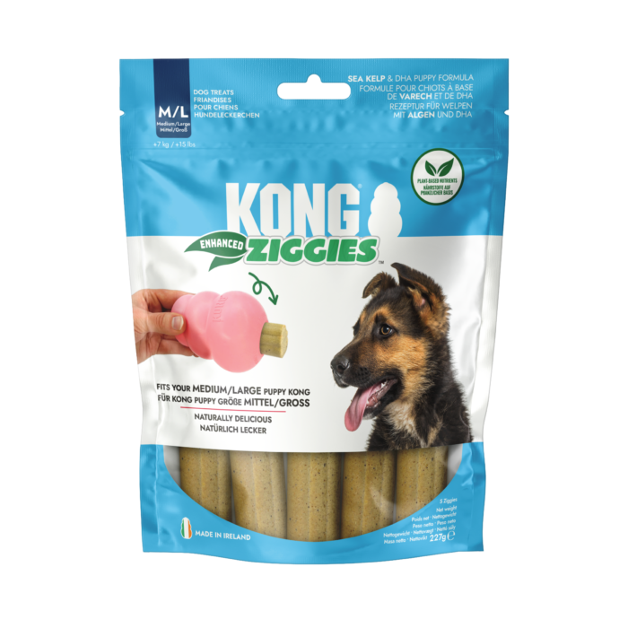 Verpakking van KONG Puppy Ziggies puppysnack maat M/L